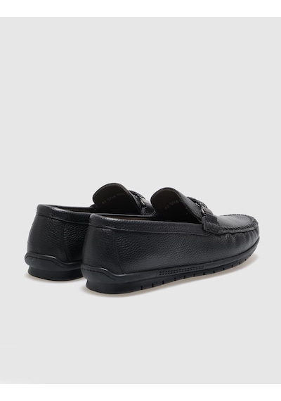 Cabani Hakiki Deri Siyah Tokalı Erkek Loafer Siyah