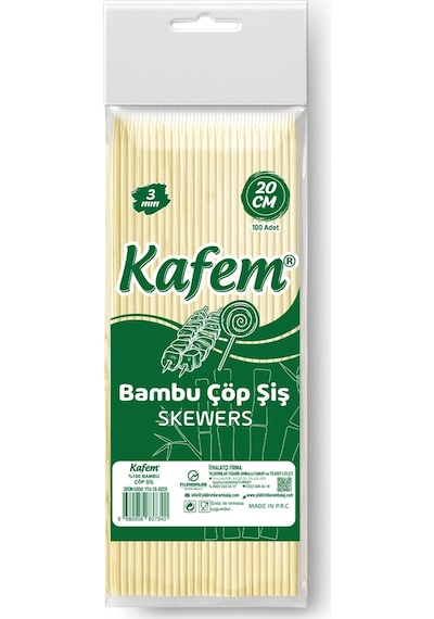 Kafem Bambu Çöp Şiş 20 cm 3 mm 100 Lü X 10 Paket
