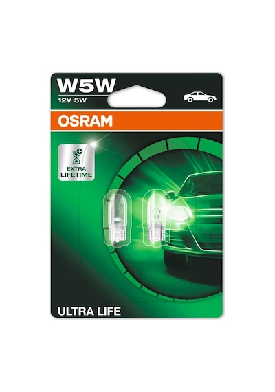 Osram T10 W5w Ultralife Plaka Park İçmekan Ampulü, 12v 2'li Paket, Universal Uzun Ömürlü  Sarı Renk ,