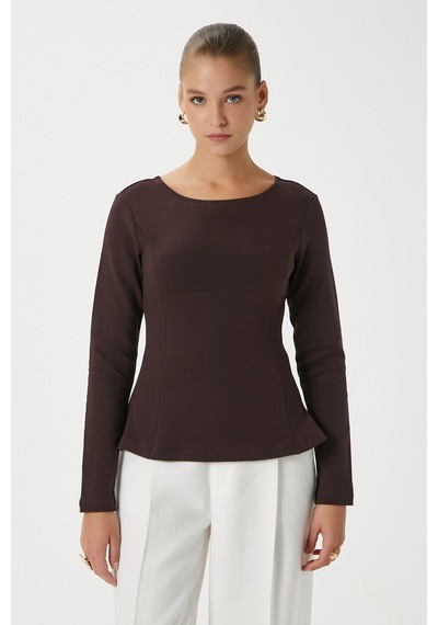 Ritnice Kadın Runa Premium Kahverengi Peplum Bluz Kahverengi