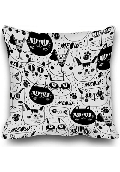 Ev Dekorasyon Kırlent Kılıfları 40x40 Cm Siyah Kedi Desen