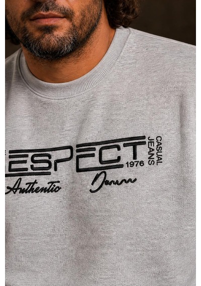 Starbattal Erkek Büyük Beden Sıfır Yaka 3ip Sweat Respect 24205 Grı Melanj-2867 Gri Melanj