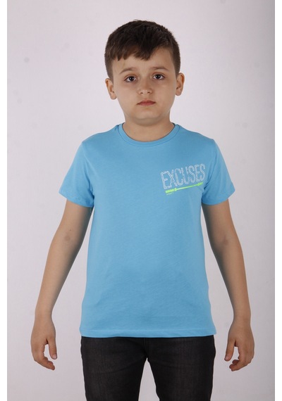Toontoy Kids Toontoy Erkek Çocuk Baskılı Bisiklet Yaka Kısa Kollu Tişört Turkuaz
