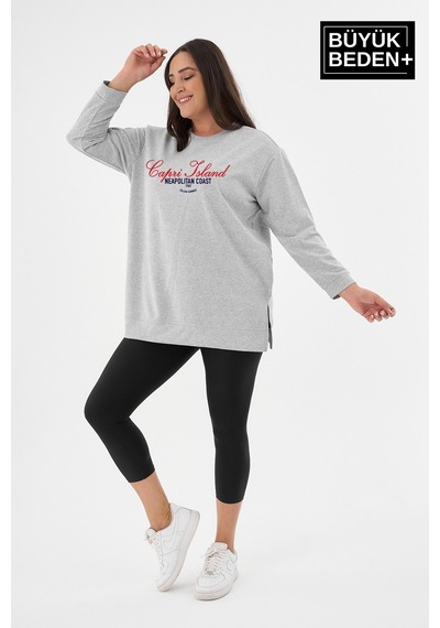 Süperlife Kadın Tunik Büyük Beden Capri Island Baskılı İnce Sweatshırt Spr26btk990-1 Grey Melange Süperlife Kadın Tunik Büyük Beden Capri Island Baskılı İnce Sweatshırt Spr26btk990-1 Grey Melange