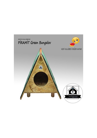 Kedigram Kedi Kulübesi Piramit Villa Greenroof Shingle Kaplama Kedi Evi 37 x 37 CM