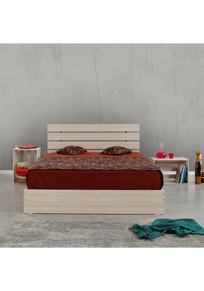 Pasifichome Huga Çift Kişilik Ahşap Karyola Komodin Takım Meşe 140 Cm
