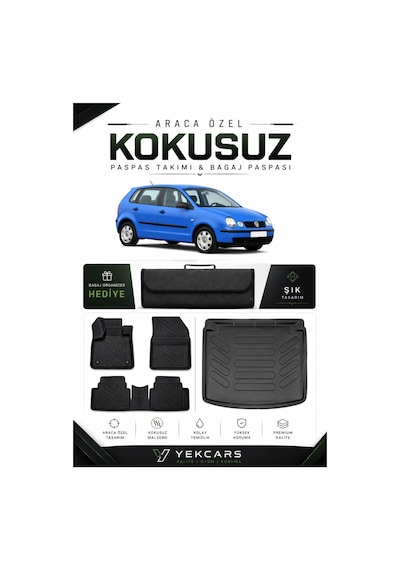 Volkswagen Polo 2007 Model Aracınıza Özel 4d Karbonlu Kauçuk Paspas Takımı Ve Bagaj Havuzu