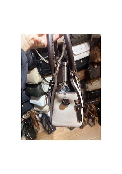 Miami Polo Club Orijinal Kadın Gold Detaylı El Ve Omuz Çantası Uzun Askısı Mevcuttur En 24 Cm Boy 24 Cm Krem - Kahverengi
