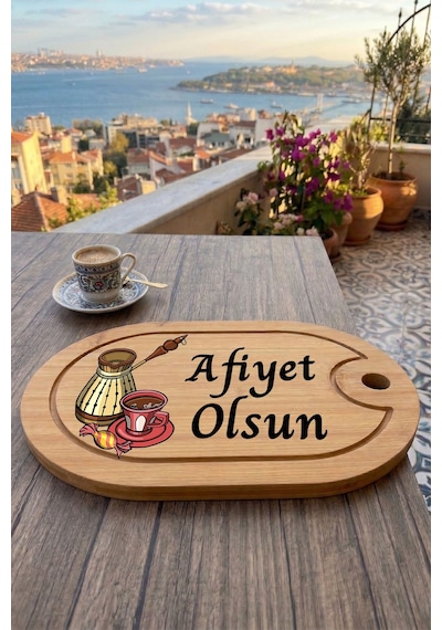 Kahve Keyfi Temalı Afilli Kahve Sunum Tablası Figür 4