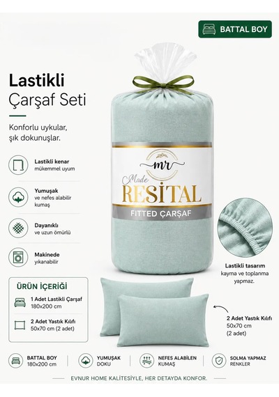 Resital Lastikli Çarşaf Seti Battal Boy Su Yeşili
