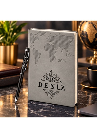 Bk Gift Kişiye Özel 378 Termo Deri Tarihli Ajanda & Siyah Touch Pen Tükenmez Kalem-16 Gri Akdnz-bitmeyencom38514 6502 Bk Gift