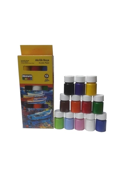 Nova Color Akrilik Boya 12 Renk 17 Ml 1 Paket Akrilik Boya Seti 12 Li Ahşap Tuval Taş Ağaç Boyamalar İçin İdea