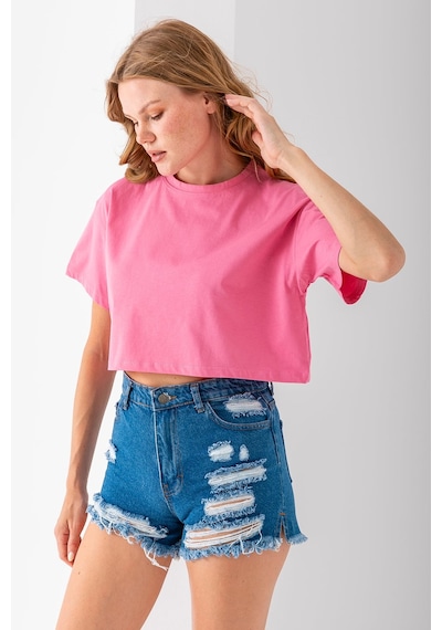 Giysa Kadın Bisiklet Yaka %100 Pamuk Basic Crop T-shirt Pembe - 925007 Pembe Giysa Kadın Bisiklet Yaka %100 Pamuk Basic Crop T-shirt Pembe - 925007 Pembe