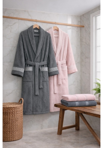 6 Parça Aile Bornoz Seti Yüksek Emici, Dayanıklı & Yumuşak Doku, %70 Pamuk %30 Polyester Siyah