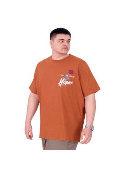 Mode Xl Büyük Beden Erkek T-shirt Bisiklet Yaka Rose U25032 Tarçın Kahverengi