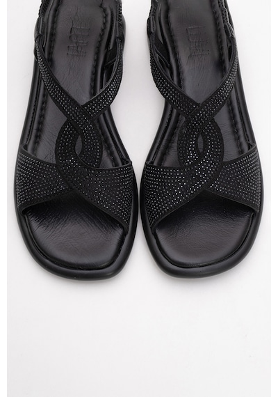 Luvishoes Luvi Shoes Aurora Siyah Hakiki Deri Taşlı Kadın Sandalet Siyah