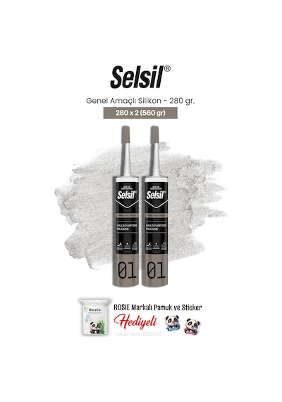 Selsil Genel Amaçlı Silikon 280 Gr, 2 Adet Ve Rosie Pamuk
