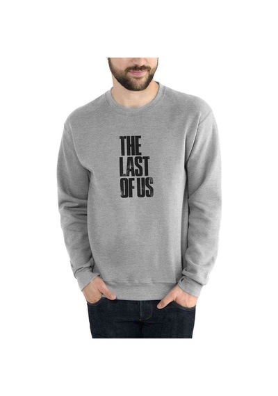 The Last Of Us Eskitme Yazlı Baskılı Gri Melanj Erkek Sweatshirt