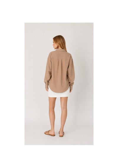 Manche Yıkamalı %100 Pamuk Müslin Oversize Gömlek - Vizon Mks165030-01