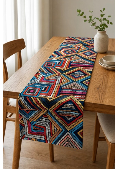 Valerine Life Runner Amerikan Servisi 40x140cm Mozaik Yolu Dijital Baskılı Sıvı Geçirmez Masa Örtüsü Renkli