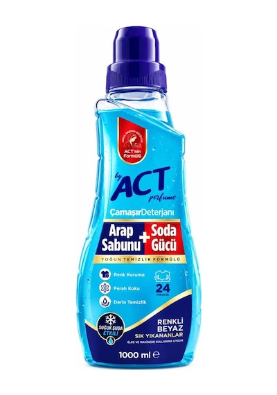 By Act Perfume Act Arap Sabunu + Soda Gücü Çamaşır Deterjanı 1000 Ml 24 Yıkama Renkli & Beyazlarda Yoğun Temizlik 1 LT