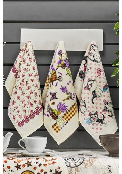 Casnack Nora 5 Adet Baskılı Mutfak Havlusu Seti 30x50 - Lavanta