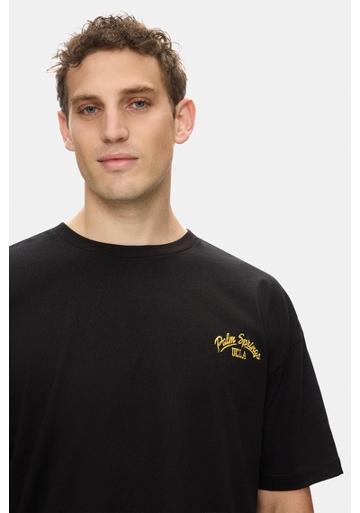 Ucla Kaıus Siyah Bisiklet Yaka Baskılı Ve Nakışlı %100 Pamuk Oversize Erkek Tshirt