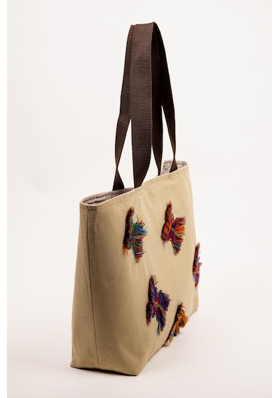 Fabric Craft Bag Omuz Çanta Etnik İşlemeli Hardal Hardal