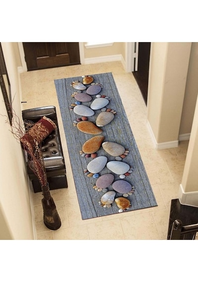 Taş Ayaklar Desen 3 Boyutlu Yumuşak Halı 300X100-300X100 Çok Renkli