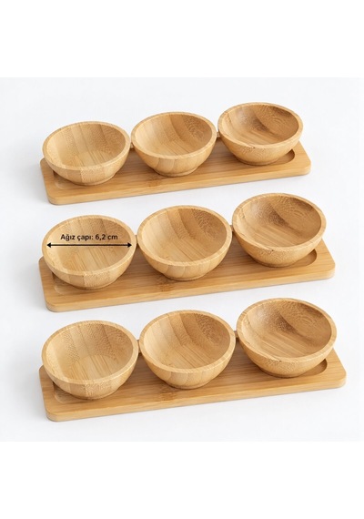 Bambu Üçlü Sosluk Stantlı Üçlü Set Kahverengi