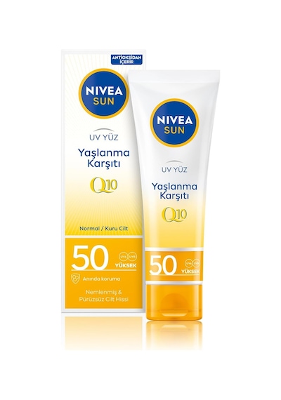 Sun Yaşlanma Ve Leke Karşıtı Q10 Yüz Güneş Kremi Spf50 50 Ml, Nemlendirme, Normal Ve Kuru Ciltler