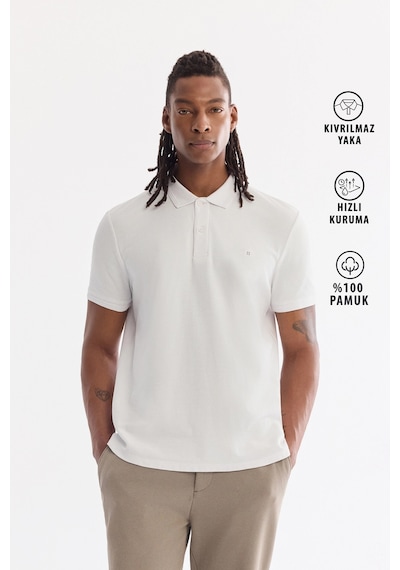 Avva Erkek Beyaz Kıvrılmaz Polo Yaka %100 Pamuk Basic Regular Fit T-shirt B001032