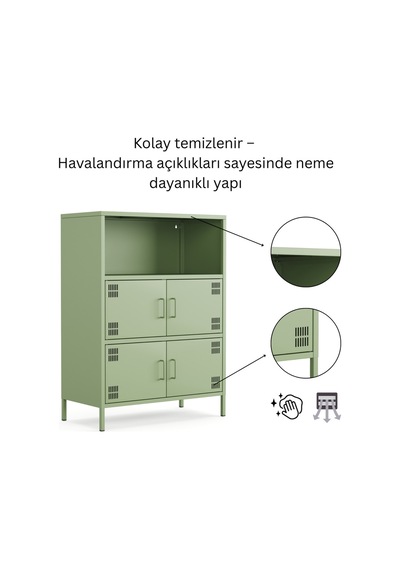 Pera Metal Çok Gözlü Dolap, 4 Kapaklı, Açık Raflı 80,50 X 40 X 109,50 Cm Ral 6011 Yeşil Pera Metal Çok Gözlü Dolap, 4 Kapaklı, Açık Raflı 80,50 X 40 X 109,50 Cm Ral 6011 Yeşil