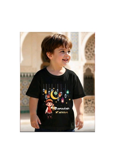 Stil X Ramazan Bayramı Baskılı Erkek Çocuk Tshirt, %100 Pamuklu Kumaş Siyah-6