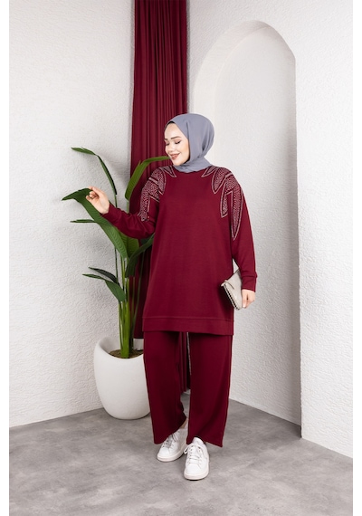 Hira Life Fashion Moda Efsa Kadın Bordo Tesettür Giyim Zarif Taş Detaylı Tunik & Pantolon İkili Takım Bordo Bordo Hira Life Fashion Moda Efsa Kadın Bordo Tesettür Giyim Zarif Taş Detaylı Tunik & Pantolon İkili Takım Bordo Bordo