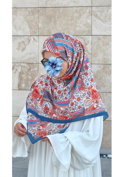 Qalortex Scarf Pamuklu Piraye Desen Eşarp - Turkuaz