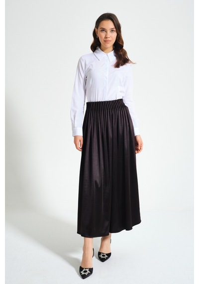 Mizalle Beli Pliseli Krep Siyah Etek Siyah
