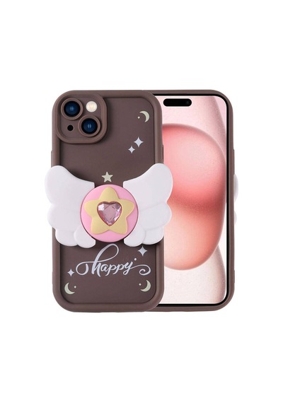 Apple Uyumlu iPhone 15 Kılıf Kamera Korumalı Figür Tasarımlı Zore Kapya Kapak Koyu Kahve