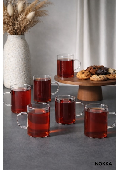 6 Lı Borosilikat Cam Kupa Bardak Isıya Dayanıklı Şeffaf Cam Çay & Kahve Bardağı 8,5 Cm X 6 Cm Renksiz