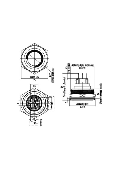 Motorobit 30B-G1Z-E 30Mm Çıkık Anahtarlı Işıklı Metal Buton - Sarı