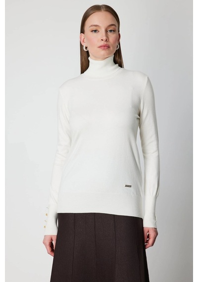 On Fashion Kadın Ekru Boğazlı Kazak 63503 Ekru