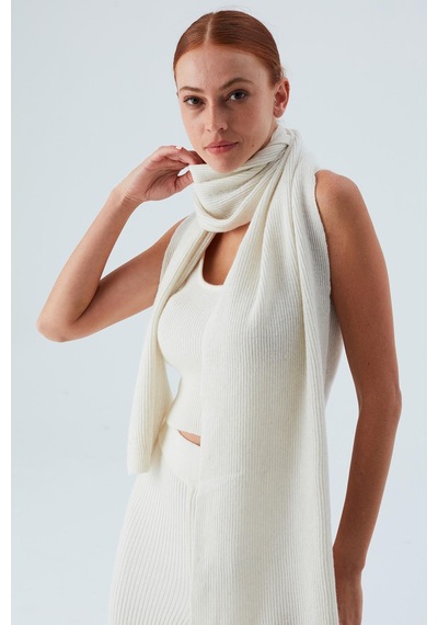 Peraluna Nomı Scarf Selanik Örgü Kaşmir Karışımlı Yumuşak Kadın Triko Atkı - Ekru Ekru