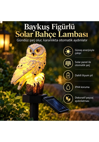 Baykuş Figürlü Güneş Enerjili Solar Bahçe Aydınlatması Ip44 S18