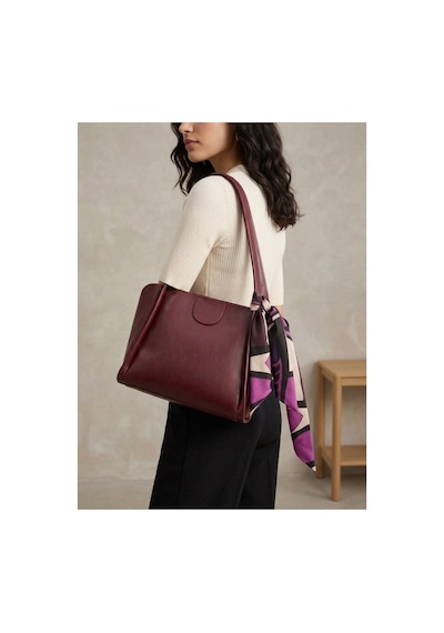 Names Bag Kadın Fular Detaylı Şık Omuz Ve El Çantası Bordo
