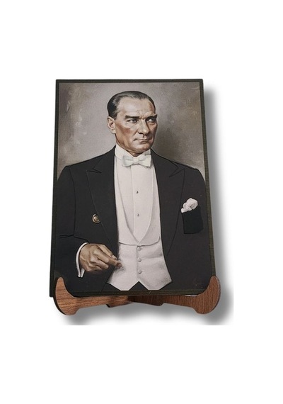 Atatürk Masaüstü Ahşap Tablo - Kabartmalı Baskı Şık Hediyelik 11x16 Cm No 3 3 Parça