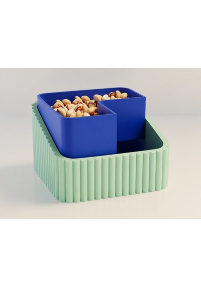 3d Baskı Fıstık Kasesi - Çift Hazneli Kabuk Ayırıcı Sunum Kasesi - Mint Mavi