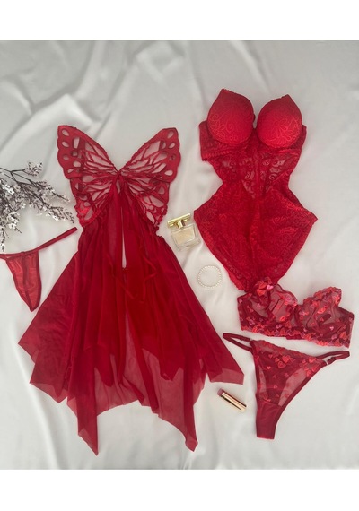 Mh Moony Homewears Azur 5'li Gecelik İç Giyim Seti Kırmızı
