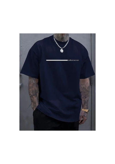 Medinenur Whatever Yazı Detaylı Basic T-shirt Lacivert