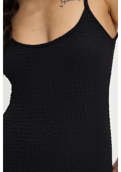 Tudors Kadın Slim Fit Vücuda Oturan Askılı Likralı Midi Boy Siyah Elbise-50317