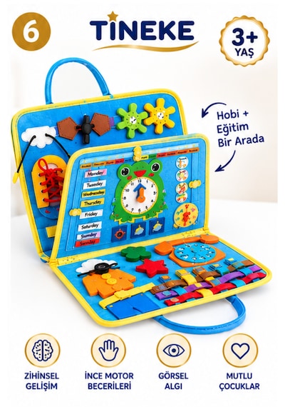 Tineke 3+ Yaş Keçe Eğitim Kitabı Montessori Eğitici Aktivite Oyuncağı Beceri Ve Zeka Geliştirici Çocuk Kitabı 4 Sayfa Mavi-ing